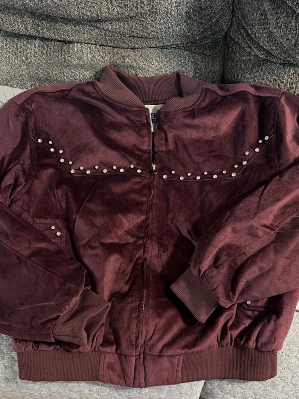 Aelfric Eden Burgundy Stud-Trim Bomber Jacket